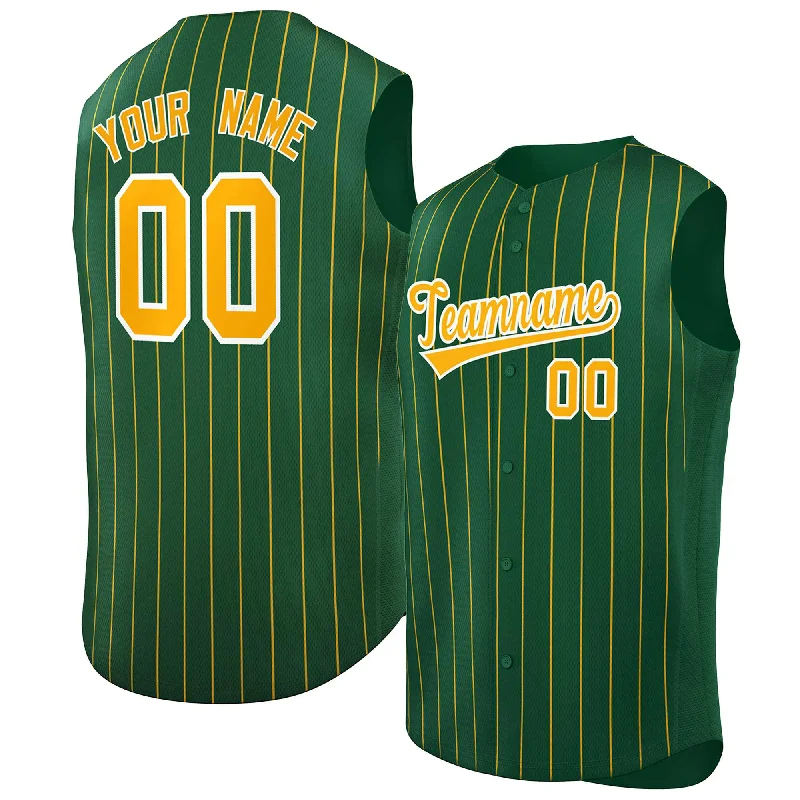 Cool and Comfortable Baseball Jersey for Training-Custom Green Yellow-White Sleeveless Stripe Fashion Baseball Jersey