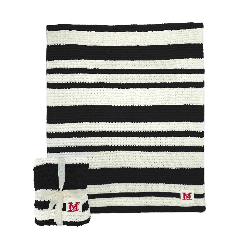 Eco-Friendly Team Home Textiles for Sustainable Support-Miami Ohio Black Cable Knit Throw 50x60