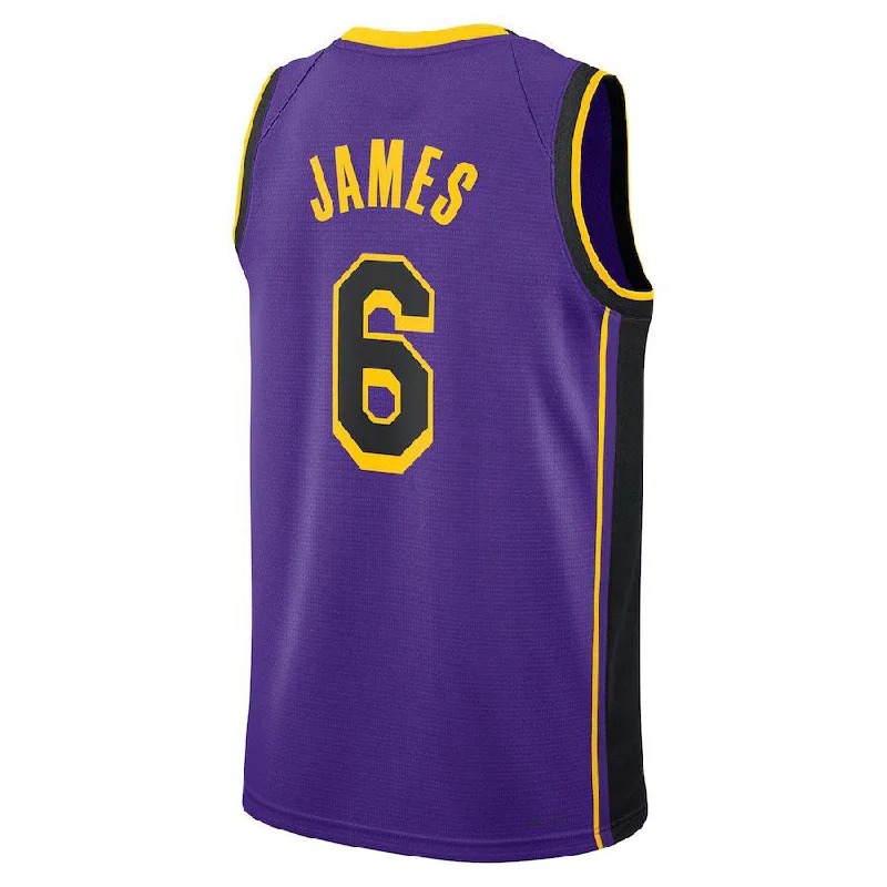 Stylish Basketball Jersey for Casual Outfits-LA.Lakers #6 LeBron James Jordan Brand 2022-23 Statement Edition Swingman Jersey Purple Stitched American Basketball Jersey