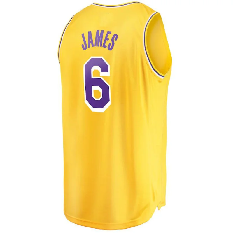 Trendy Basketball Jersey for Sports Fashionistas-LA.Lakers #6 LeBron James Fanatics Branded 2021-22 Fast Break Replica Jersey Icon Edition Gold Stitched American Basketball Jersey