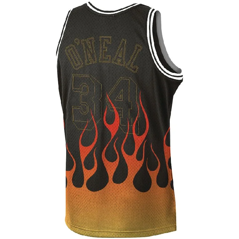 Personalized Basketball Jersey for Special Events-LA.Lakers #34 Shaquille O'Neal Mitchell & Ness 1996-97 Hardwood Classics Flames Swingman Jersey Black Stitched American Basketball Jersey