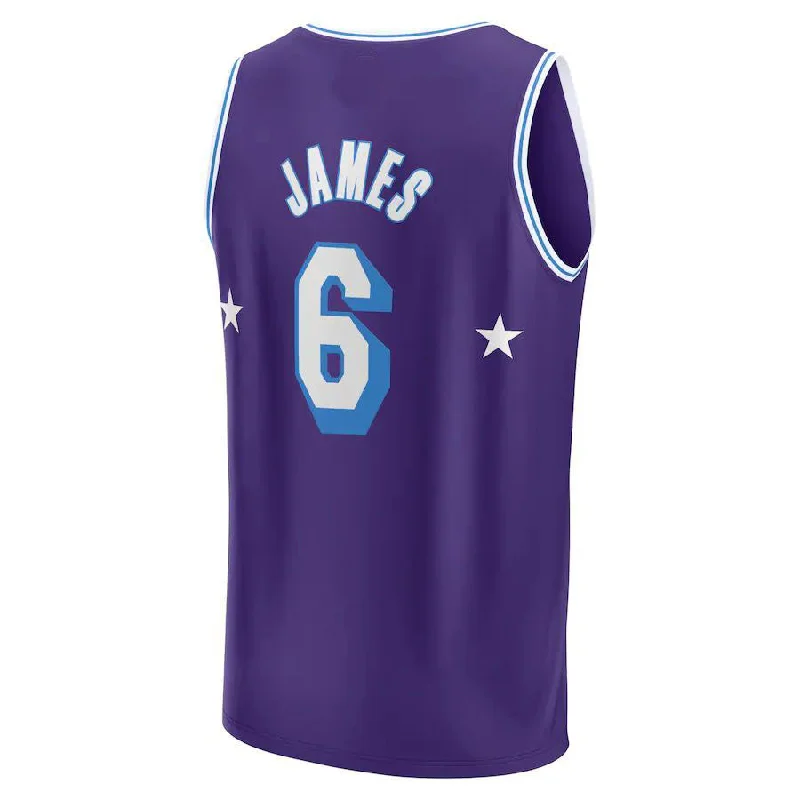 Team Spirit Basketball Jersey for School Events-LA.Lakers #6 LeBron James Fanatics Branded 2021-22 Fast Break Replica Jersey City Edition Purple Stitched American Basketball Jersey