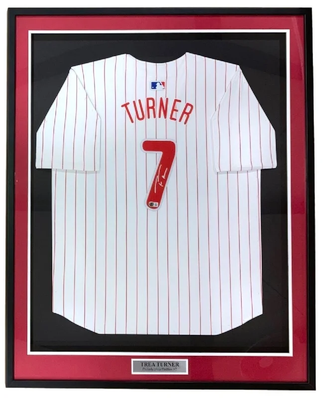 Stylish Baseball Jersey for Baseball Fans-Trea Turner Signed Framed Philadelphia Phillies Nike Limited Baseball Jersey BAS