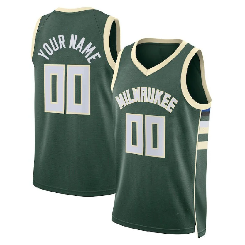 Basketball Jersey with Mesh Fabric for Cooling Effect-Custom M.Bucks Unisex 2022-23 Swingman Jersey Hunter Green Icon Edition Stitched Basketball Jersey