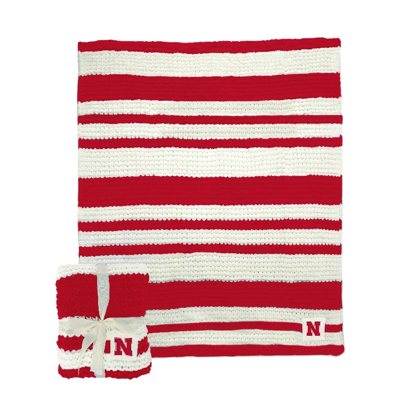 Team Home Textiles with Team Logos for Bedrooms-Nebraska Cable Knit Throw 50x60