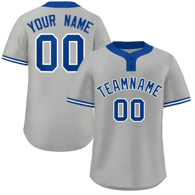 Comfortable Baseball Jersey for Outdoor Games-Custom Gray Royal-White Classic Style Authentic Two-Button Baseball Jersey