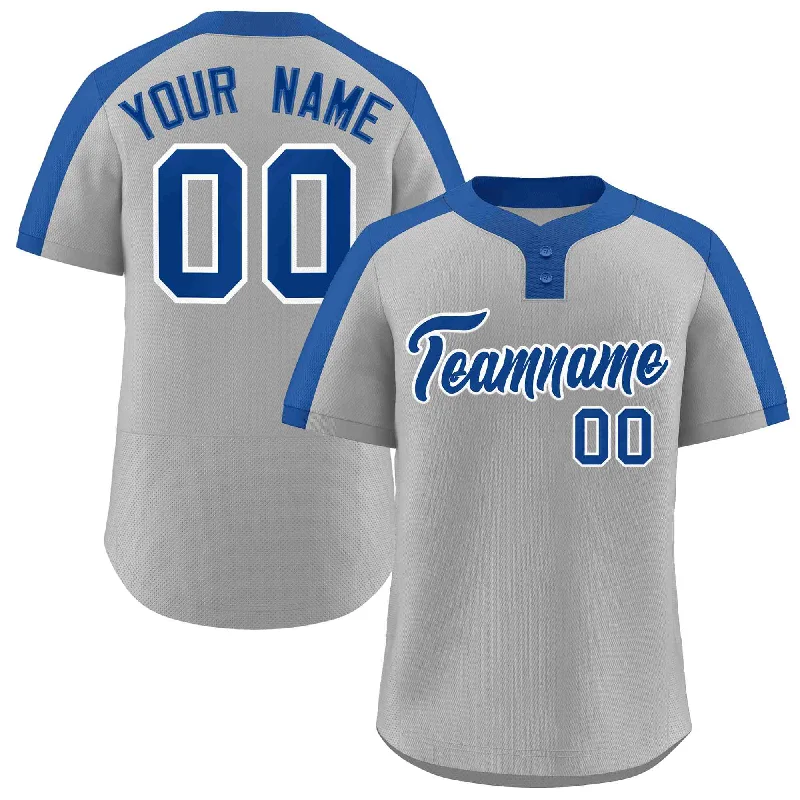 Custom Baseball Jersey for Team Players-Custom Gray Royal-White Classic Style Authentic Two-Button Baseball Jersey