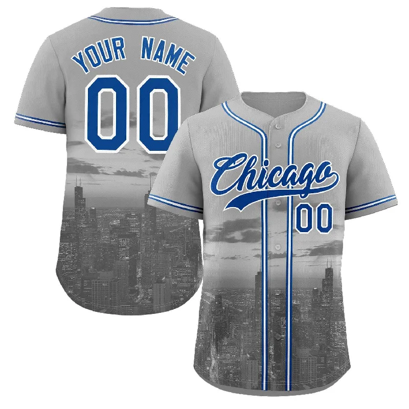 Custom Baseball Jersey with Your Own Text-Custom Gray Royal-White Chicago City Connect Baseball Jersey