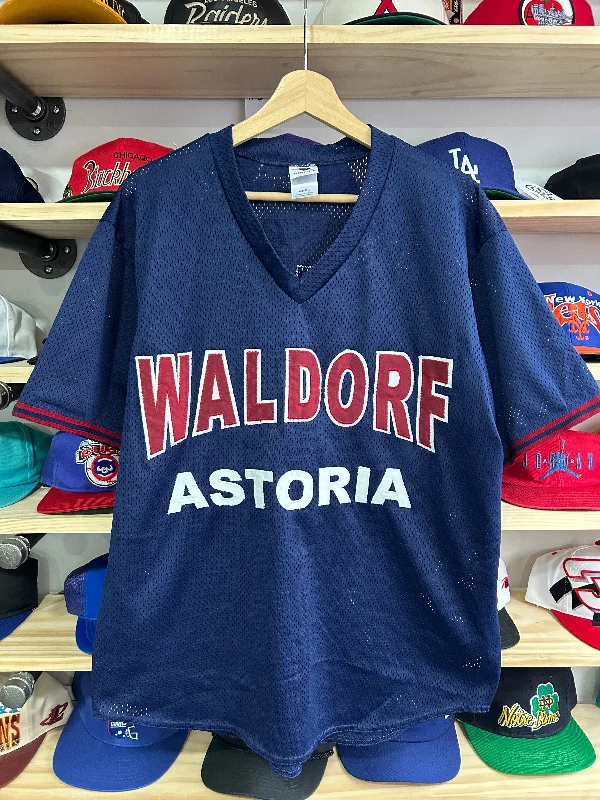 Comfortable Jersey for League Baseball Play-Vintage Waldorf Astoria Stitched Mesh Baseball Jersey Large