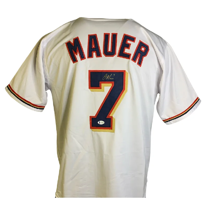 Baseball Jersey for Little League Players-Joe Mauer Signed Custom White Baseball Jersey