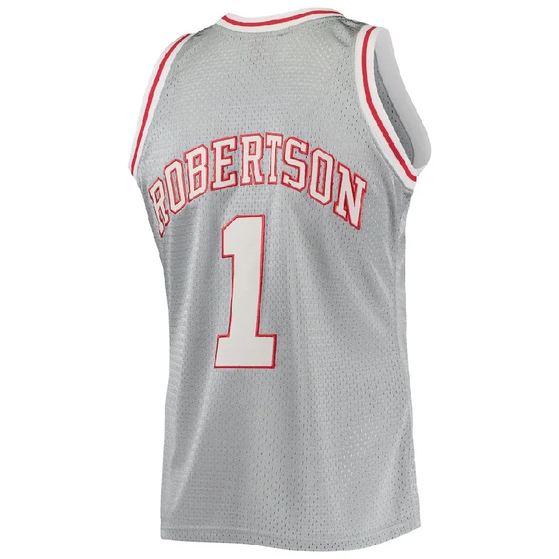 Basketball Jersey with Reflective Detailing for Visibility-M.Bucks #1 Oscar Robertson Mitchell & Ness 75th Anniversary 1971-72 Hardwood Classics Swingman Jersey Silver Stitched American Basketball Jersey