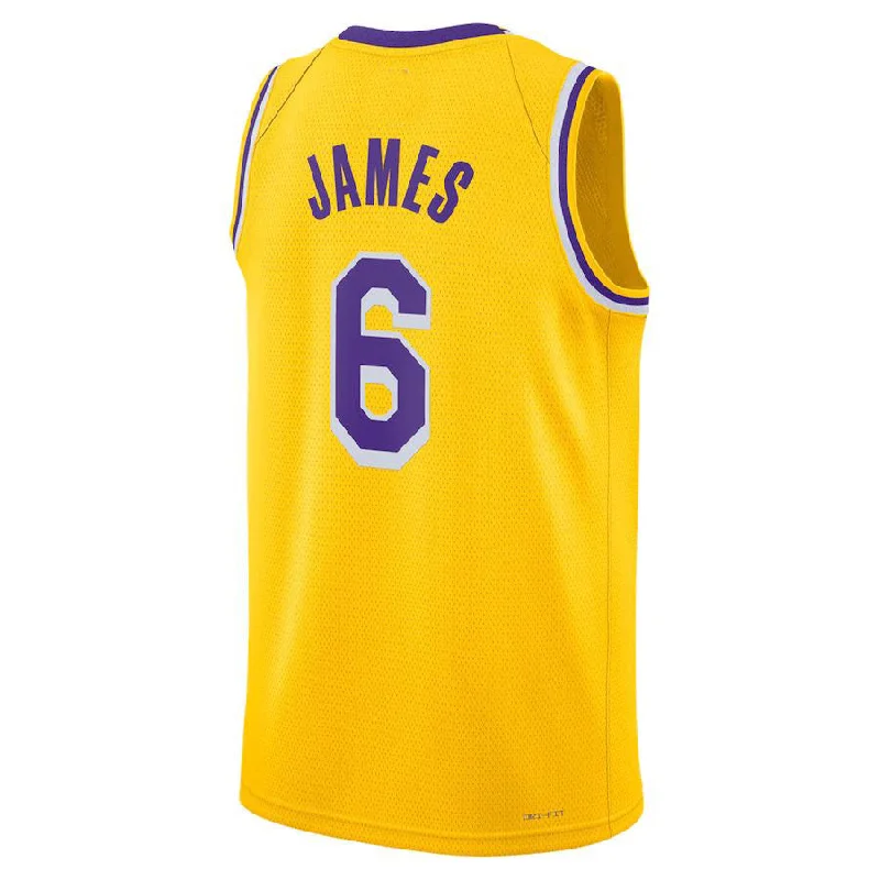 Comfortable Basketball Jersey for All Seasons-LA.Lakers #6 LeBron James Unisex 2022-23 Swingman Jersey Icon Edition Gold Stitched American Basketball Jersey