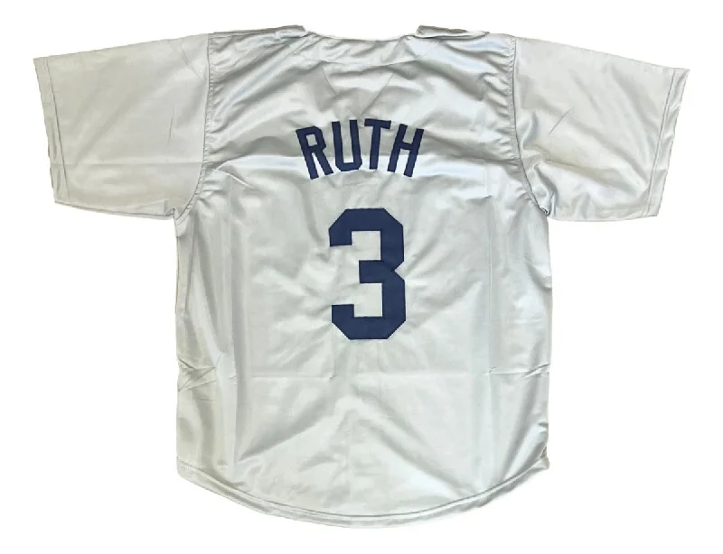 Team Baseball Jersey with Embroidered Patches-Babe Ruth New York Gray Baseball Jersey