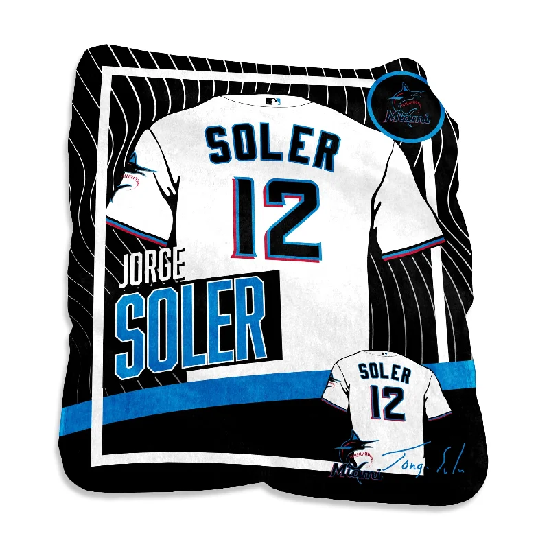 Plush Team Home Textiles for Comfort and Style in Fan Bedrooms-Miami Marlins Jorge Soler Gameday Raschel Throw