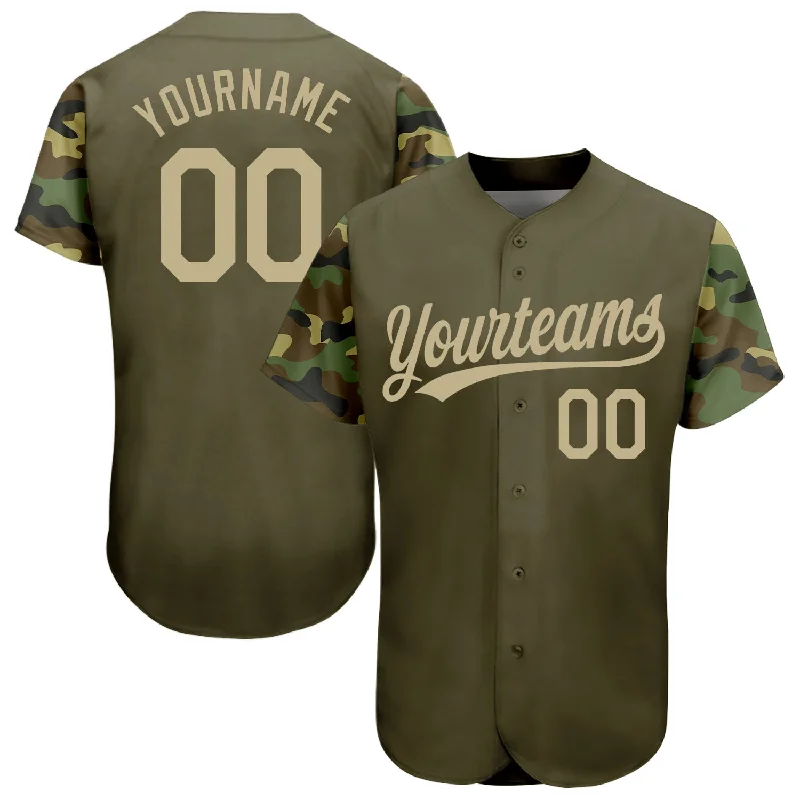 Comfortable and Stylish Baseball Jersey for All Ages-Custom Olive Vegas Gold-Camo 3D Pattern Design Authentic Salute To Service Baseball Jersey