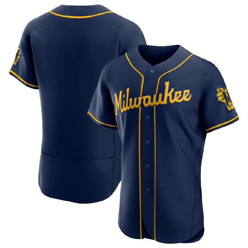 Premium Baseball Jersey for Professional Players-Milwaukee Brewers Navy Alternate Authentic Team Logo Jersey Baseball Jerseys