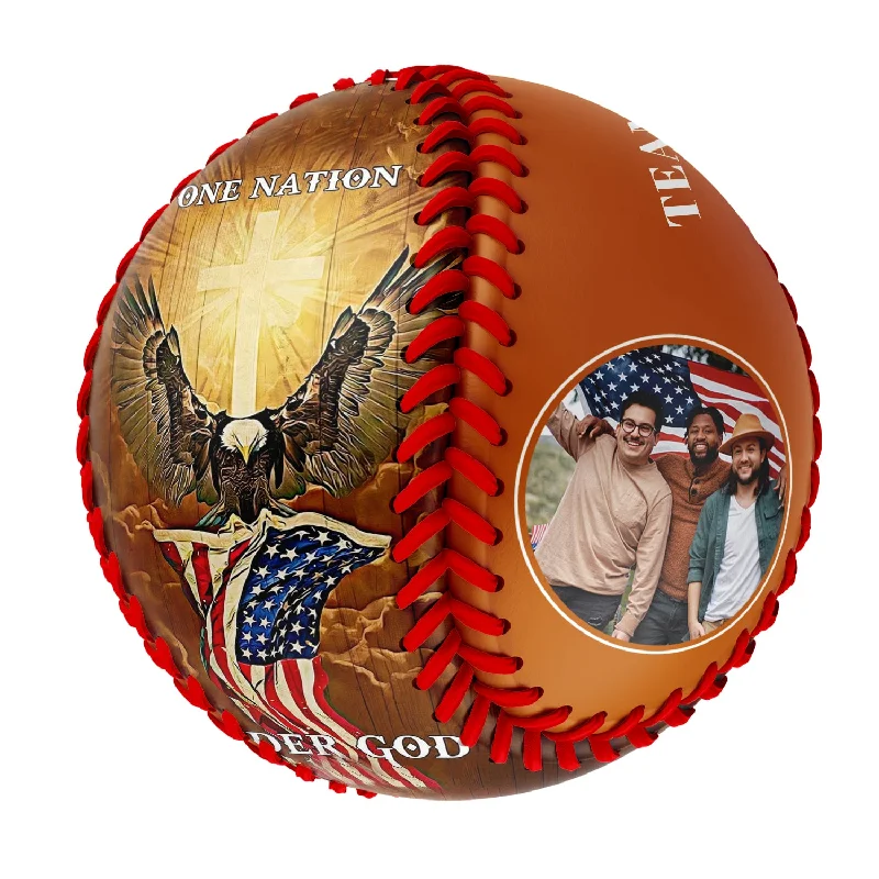 Custom Baseball for Team Branding-Personalized Texas Orange American Flag Eagle Cross Photo Baseballs