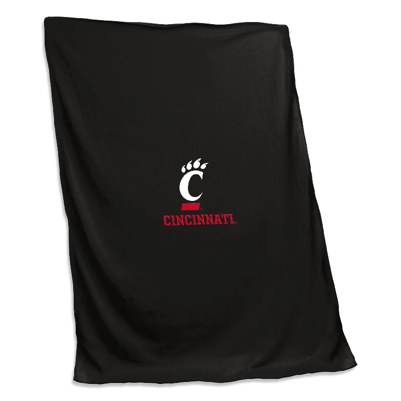 Team Home Textiles for Sports Bar Decor and Gathering Spaces-Cincinnati Combo Mark Black Screened Sweatshirt Blanket