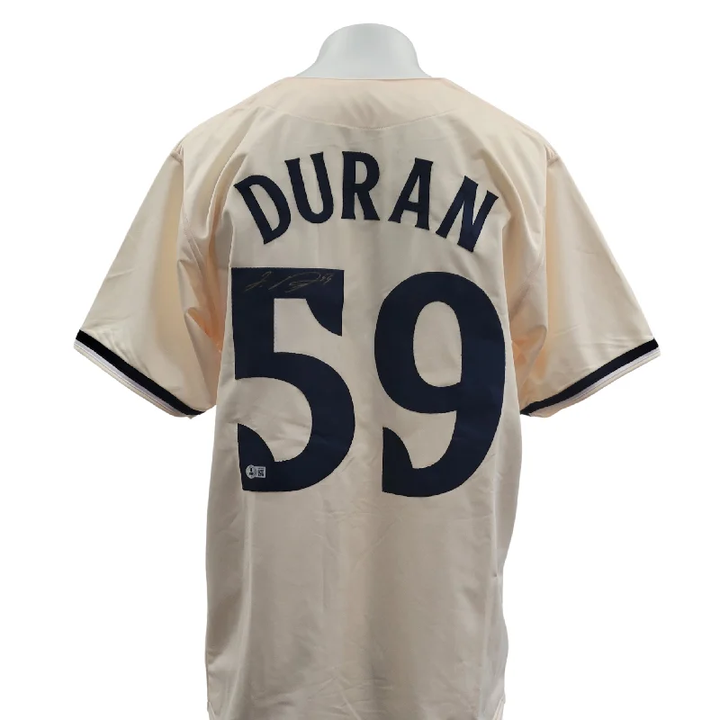 Soft Polyester Baseball Jersey for Active Play-Jhoan Duran Signed Custom Cream Baseball Jersey