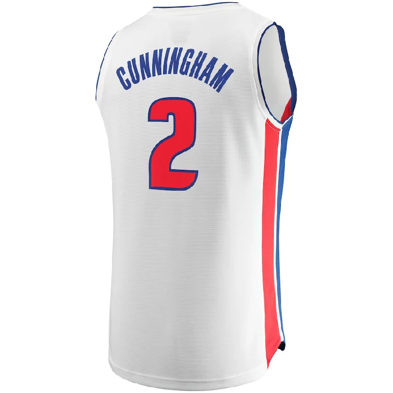 Breathable Basketball Jersey for Hot Weather-D.Pistons #2 Cade Cunningham Fanatics Branded 2022-23 Fast Break Replica Jersey White Association Edition Stitched American Basketball Jersey