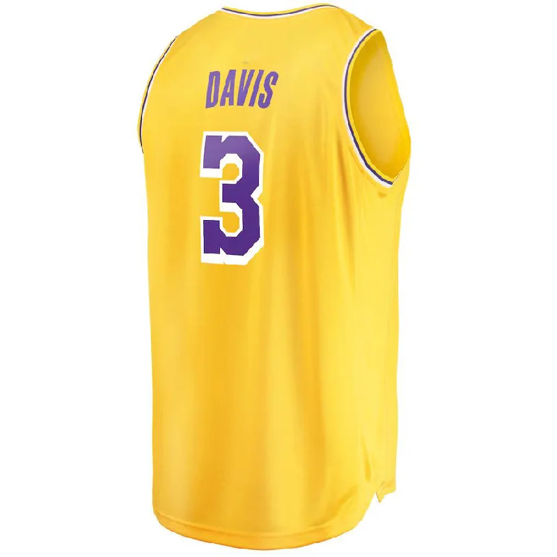 Basketball Jersey with Stitched Name and Number-LA.Lakers #3 Anthony Davis Fanatics Branded 2019-20 Fast Break Replica Jersey Gold  Icon Edition Stitched American Basketball Jersey