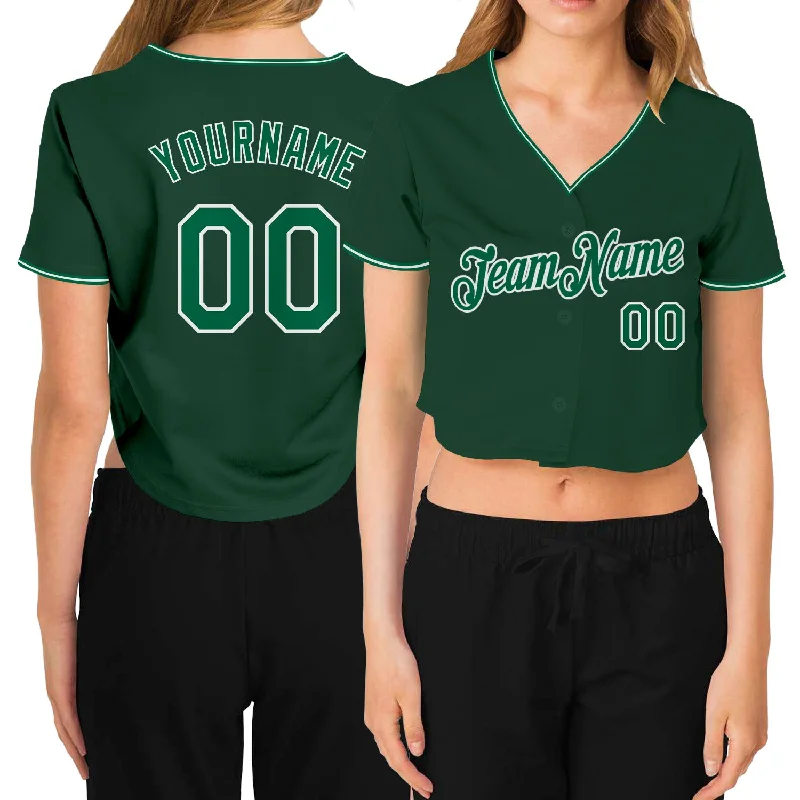 Bright Colored Baseball Jersey for Team Spirit-Custom Women's Green Kelly Green-White V-Neck Cropped Baseball Jersey