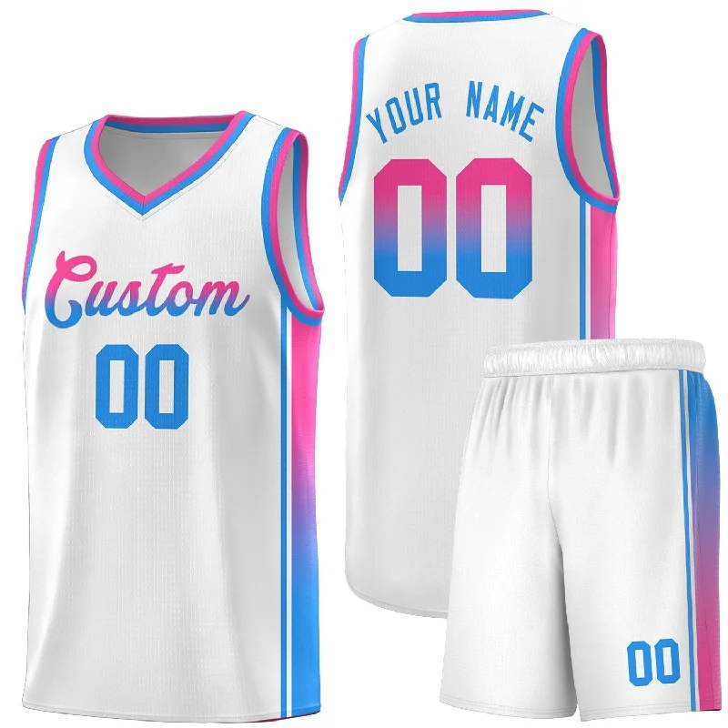 High-Performance Basketball Jersey for Athletes-Custom White Pink-Powder Blue Gradient Fashion Sports Uniform Basketball Jersey