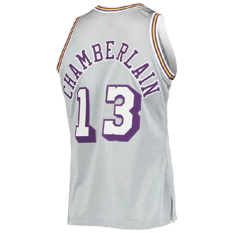 Comfortable Basketball Jersey for Kids’ Leagues-LA.Lakers #13 Wilt Chamberlain Mitchell & Ness 75th Anniversary 1971-72 Hardwood Classics Swingman Jersey Silver Stitched American Basketball Jersey