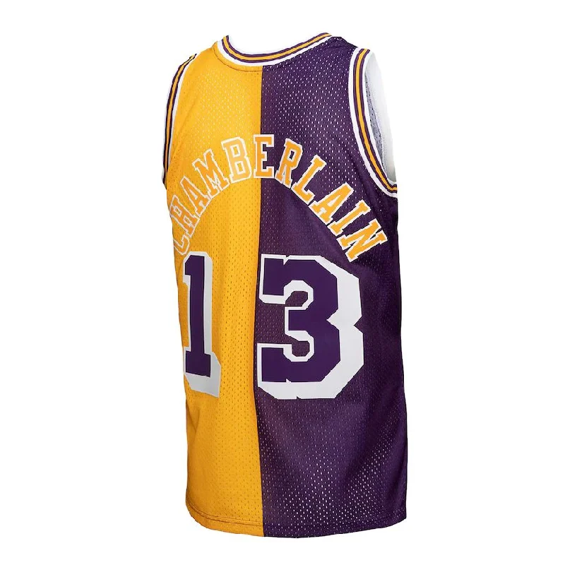 Unique Basketball Jersey with Custom Design-LA.Lakers #13 Wilt Chamberlain Mitchell & Ness Hardwood Classics 1971-72 Split Swingman Jersey Purple Gold Stitched American Basketball Jersey