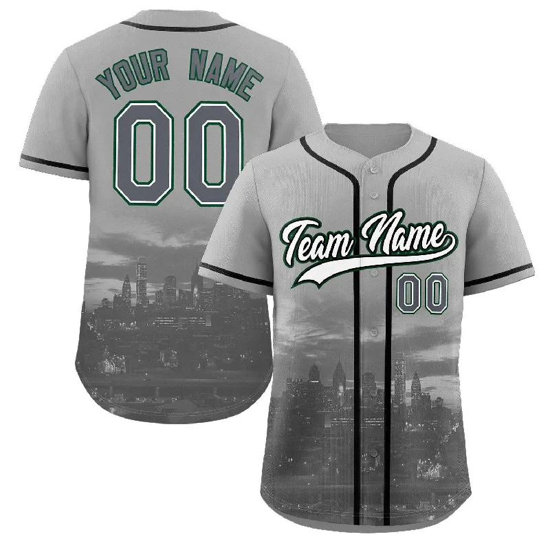 Baseball Jersey with Bold Team Colors-Custom Gray White-Black Philadelphia City Connect Baseball Jersey