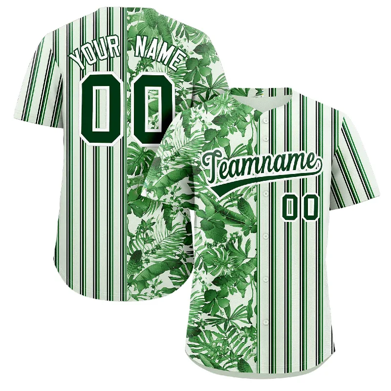 Unique Baseball Jersey for Personal Style-Custom Green Hawaii Tropical Flower Stripe Fashion Baseball Jersey