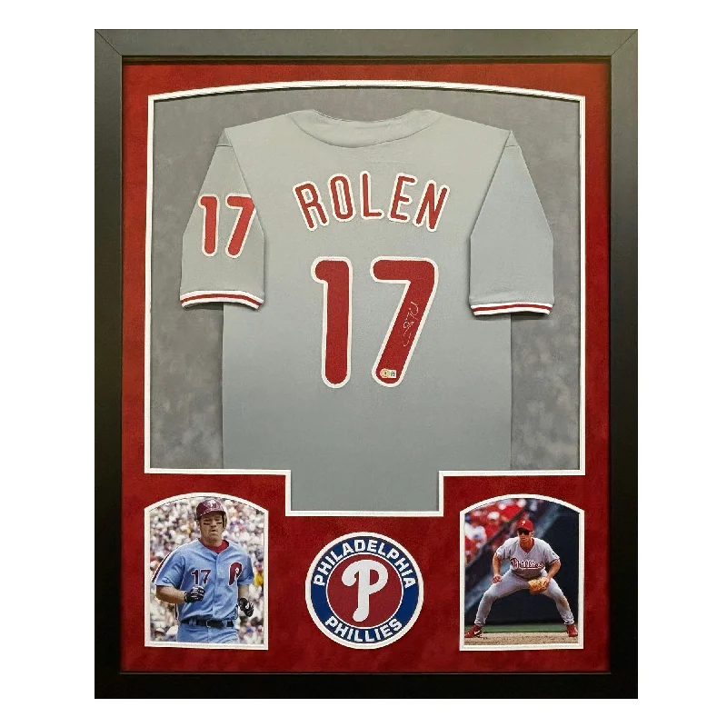 Performance Baseball Jersey for Athletes-Scott Rolen Signed Philadelphia Grey Custom Suede Matte Framed Baseball Jersey (Beckett)