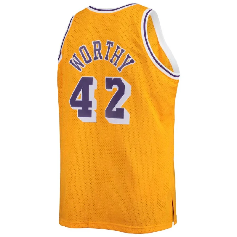 Youth Basketball Jersey with Bold Patterns-LA.Lakers #42 James Worthy Mitchell & Ness Big & Tall Hardwood Classics Swingman Jersey Gold Stitched American Basketball Jersey