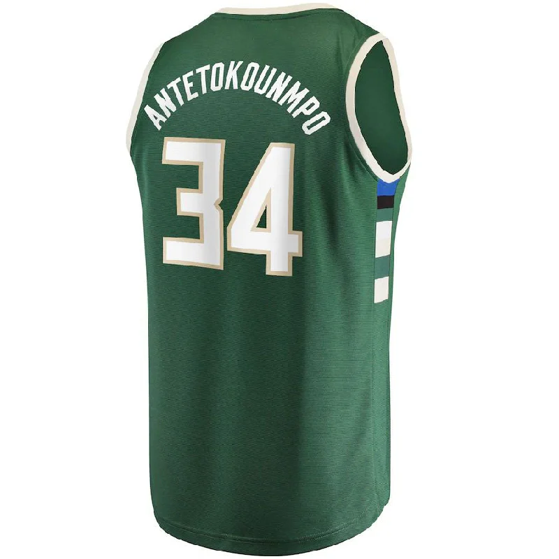 Lightweight Basketball Jersey for Full Movement-M.Bucks #34 Giannis Antetokounmpo Fanatics Branded Fast Break Replica Player Jersey Icon Edition Hunter Green Stitched American Basketball Jersey