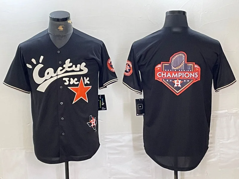 Full Button Baseball Jersey for Traditional Style-Houston Astros Big Logo Black Cactus Jack Vapor Premier Stitched Baseball Jersey