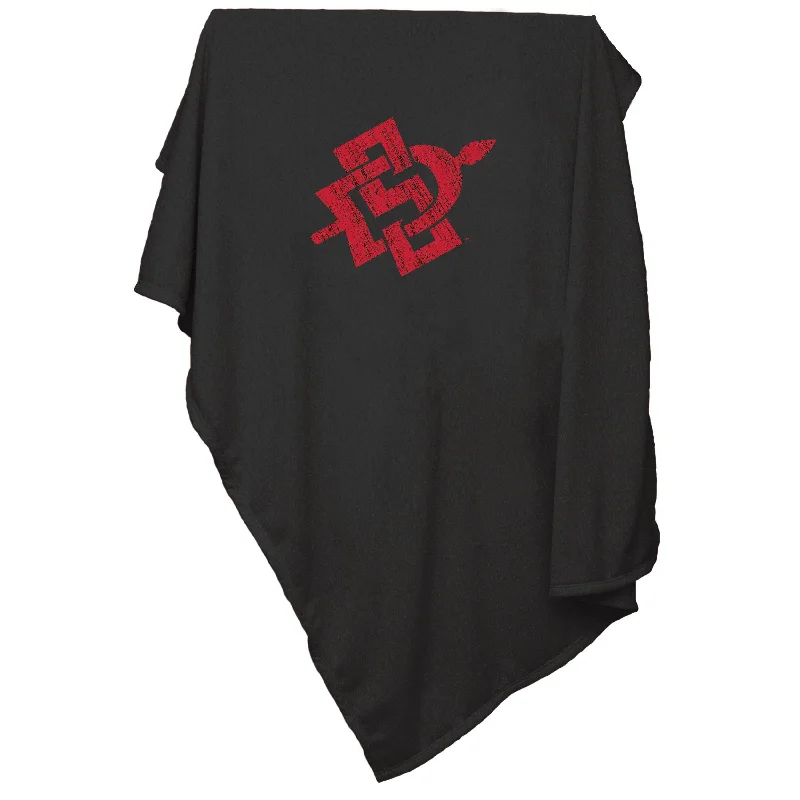 Team Home Textiles for Holiday and Seasonal Fan Decor-San Diego State Black SD Arrow Sweatshirt Blanket (Screened)