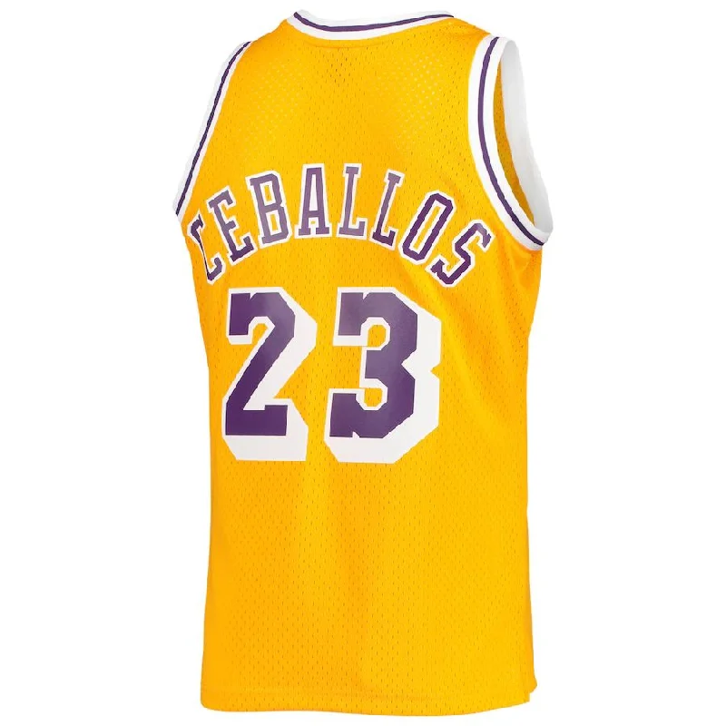 Basketball Jersey with Comfortable Fit for Game Days-LA.Lakers #23 Cedric Ceballos Mitchell & Ness 1994-95 Hardwood Classics Swingman Jersey Gold Stitched American Basketball Jersey