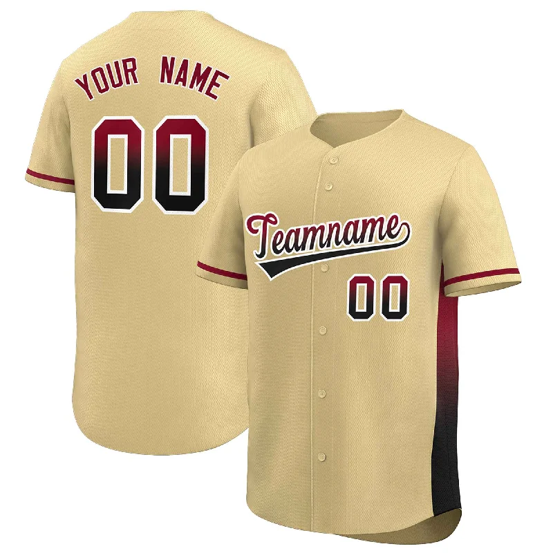 Bold Color Block Baseball Jersey for Modern Style-Custom Khaki Crimson-Black Personalized Gradient Font And Side Design Authentic Baseball Jersey