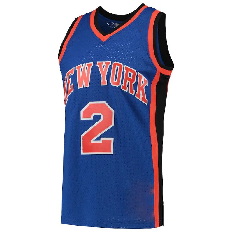 Vintage Basketball Jersey for Classic Design Lovers-NY.Knicks #2 Larry Johnson Mitchell & Ness Hardwood Classics 1998-99 Swingman Jersey Blue Stitched American Basketball Jersey