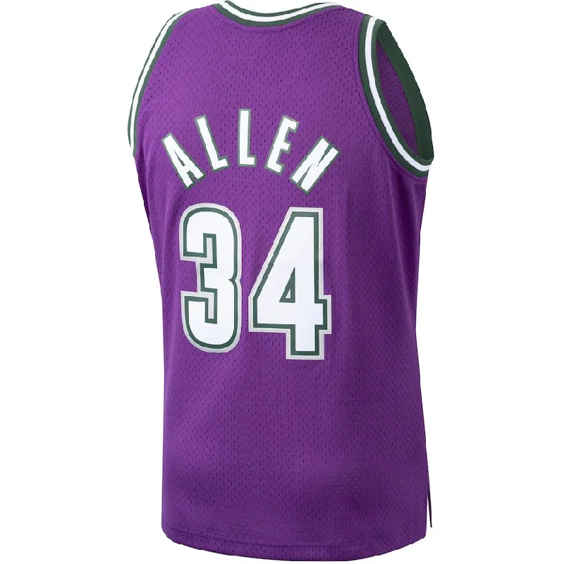 Custom Basketball Jersey with Team and Player Name-M.Bucks #34 Ray Allen Mitchell & Ness Hardwood Classics 2000-01 Swingman Jersey Purple Stitched American Basketball Jersey