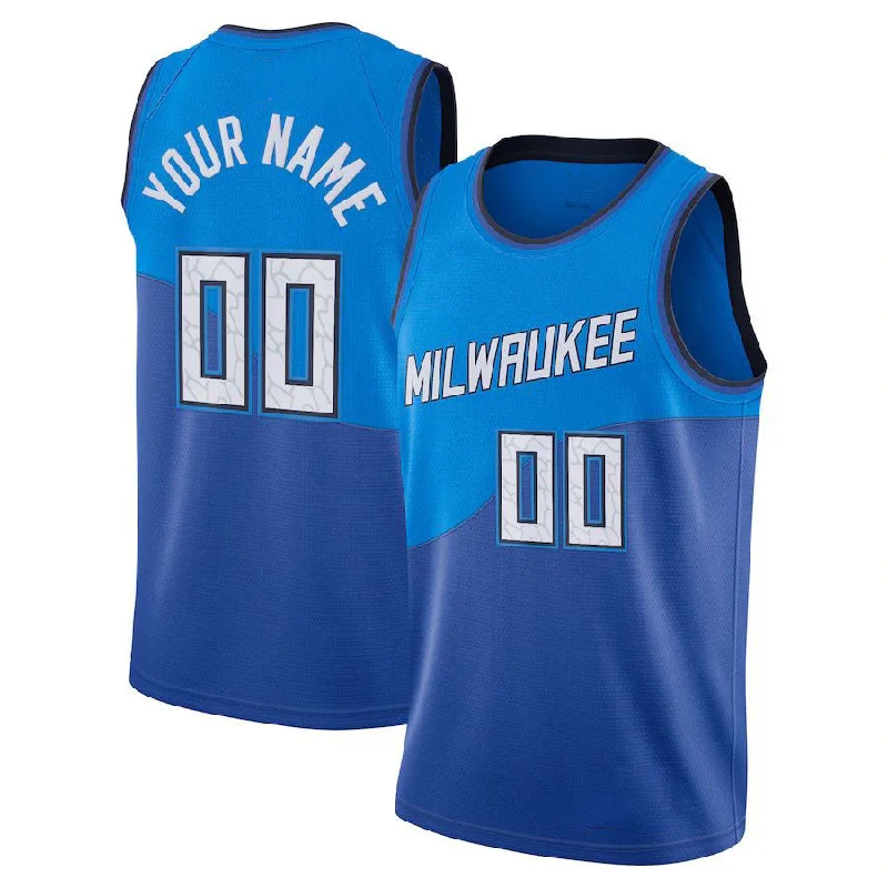 Breathable Basketball Jersey for Quick Movements-Custom M.Bucks 2020-21 Swingman Jersey Blue City Edition Statement Edition Stitched Basketball Jersey