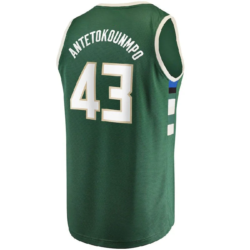 Official NBA Basketball Jersey for Fans-M.Bucks #43 Thanasis Antetokounmpo Fanatics Branded  Fast Break Replica Player Jersey Icon Edition Hunter Green Stitched American Basketball Jersey