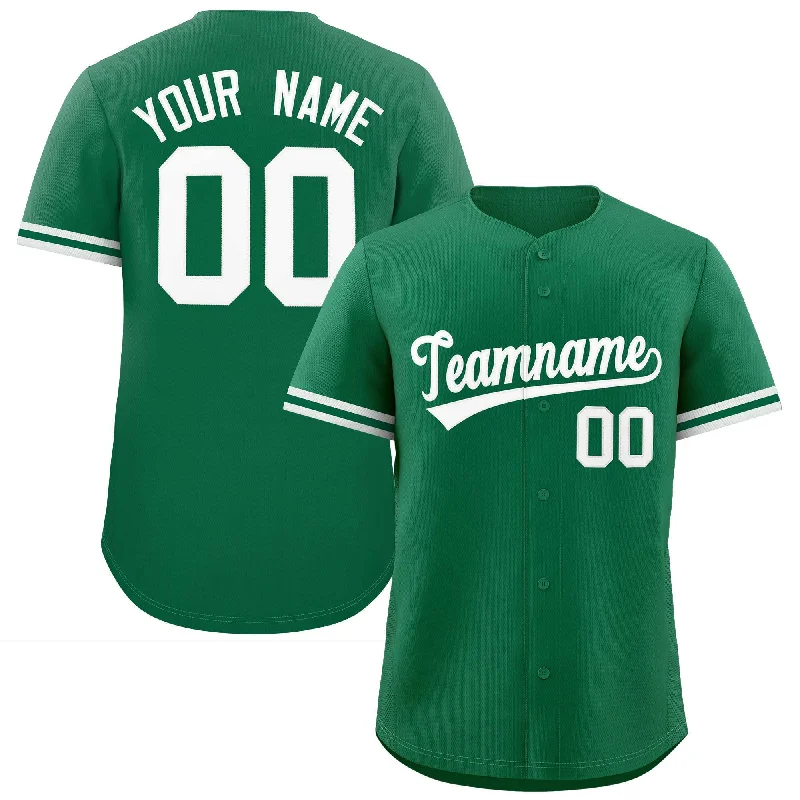 Durable Baseball Jersey for Outdoor Games-Custom Kelly Green White Full Button Design Authentic Baseball Jersey