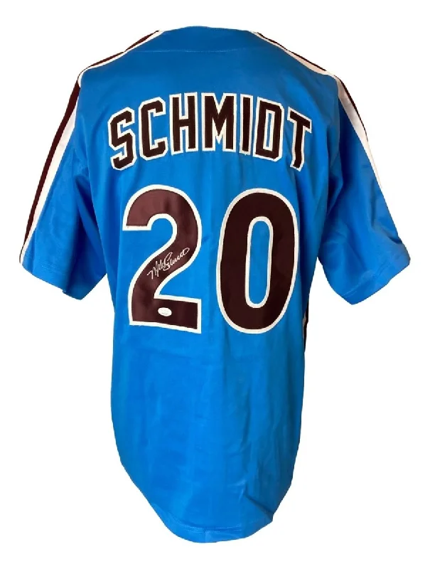 Sleeveless Baseball Jersey for Hot Days-Mike Schmidt Philadelphia Signed Blue Baseball Jersey JSA Hologram