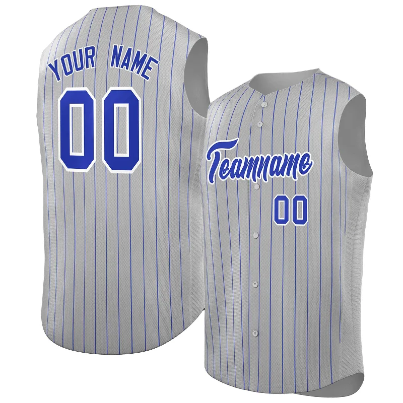 Stylish Baseball Jersey for On-the-Go Players-Custom Gray Royal-White Sleeveless Stripe Fashion Baseball Jersey