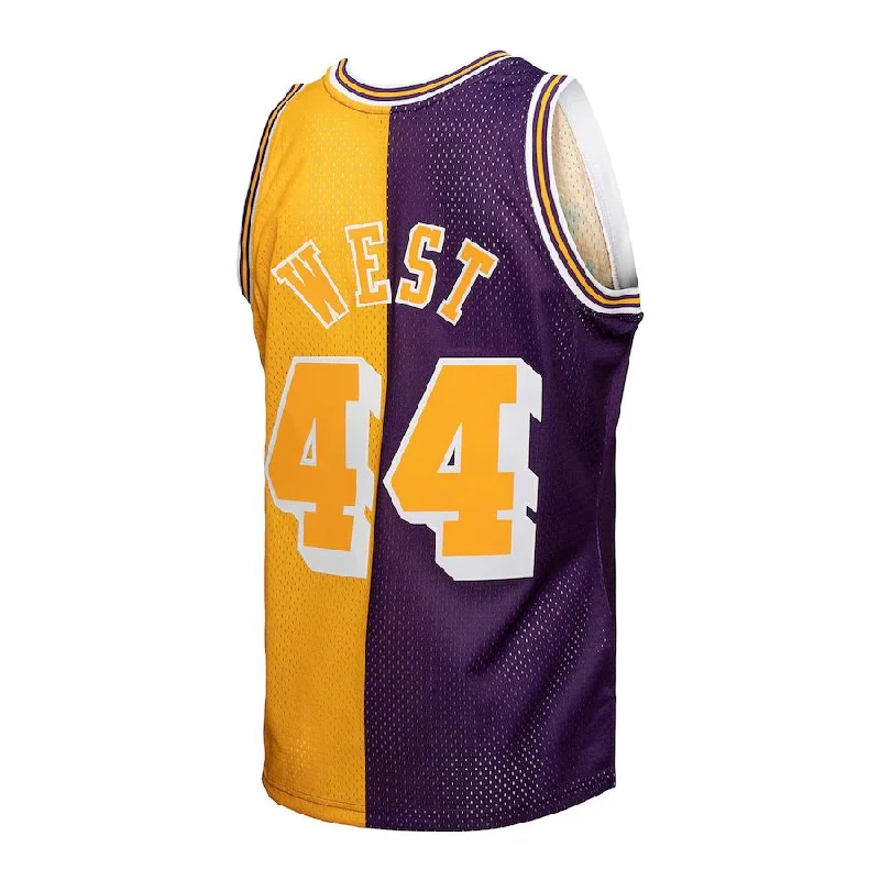 Soft Basketball Jersey for Casual Wear-LA.Lakers #44 Jerry West Mitchell & Ness Hardwood Classics 1971-72 Split Swingman Jersey Purple Gold Stitched American Basketball Jersey