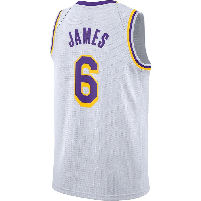 Breathable Basketball Jersey for Quick Movements-LA.Lakers #6 LeBron James 2021-22 Swingman Player Jersey White Association Edition Stitched American Basketball Jersey