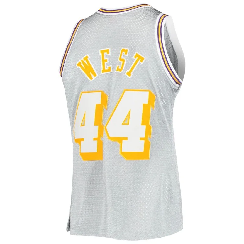 Basketball Jersey for High School and College Players-LA.Lakers #44 Jerry West Mitchell & Ness 75th Anniversary 1971-72 Hardwood Classics Swingman Jersey Silver Stitched American Basketball Jersey