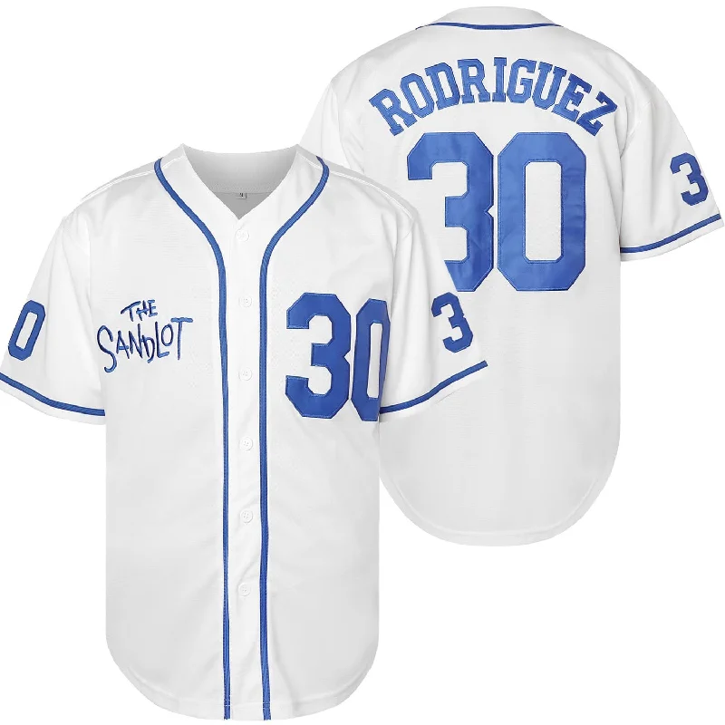 Custom-Made Baseball Jersey for Special Occasions-The Sandlot Benny Rodriguez #30 Men Stitched Movie Baseball Jersey White Color