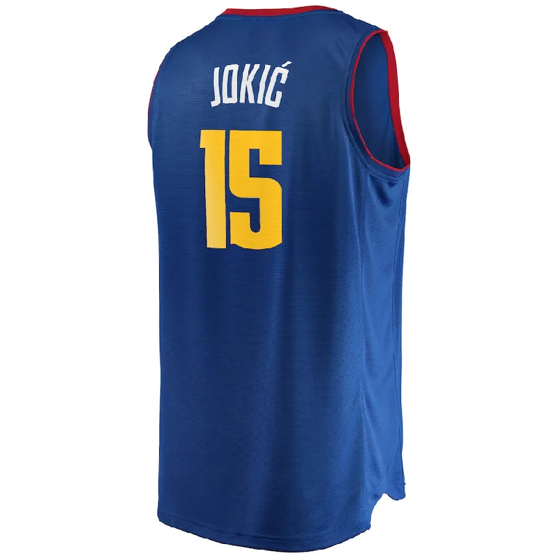 Personalized Basketball Jersey for Men and Women-D.Nuggets #15 Nikola Jokic Fanatics Branded 2020-21 Fast Break Replica Jersey Statement Edition Blue Stitched American Basketball Jersey